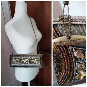 MARY FRANCIS beaded purse vintage‎ embossed shell bag with chain strap